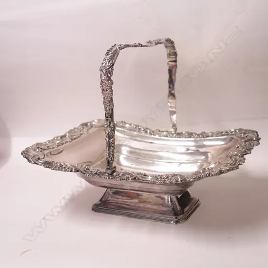 A 19thC Walker and Hall silver-plate rectangular swing handle basket