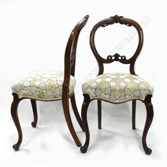 Six Victorian balloon back dining chairs