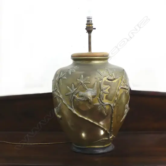 A brass table lamp