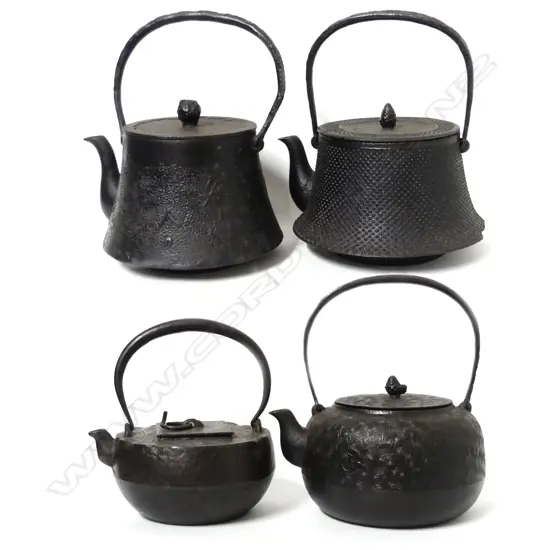 Four Japanese cast iron Tetsubin