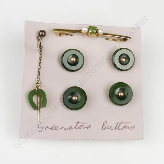 A selection of Edwardian greenstone and gold items