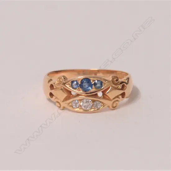 An estate 18ct. yellow gold sapphire and diamond ring