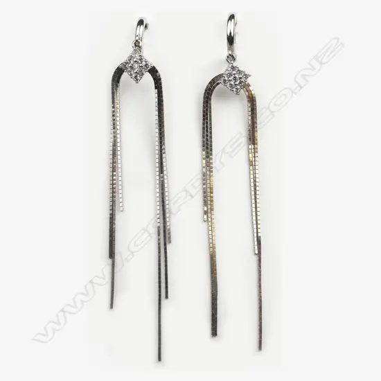 A pair of modern 14ct. white gold chain drop earrings