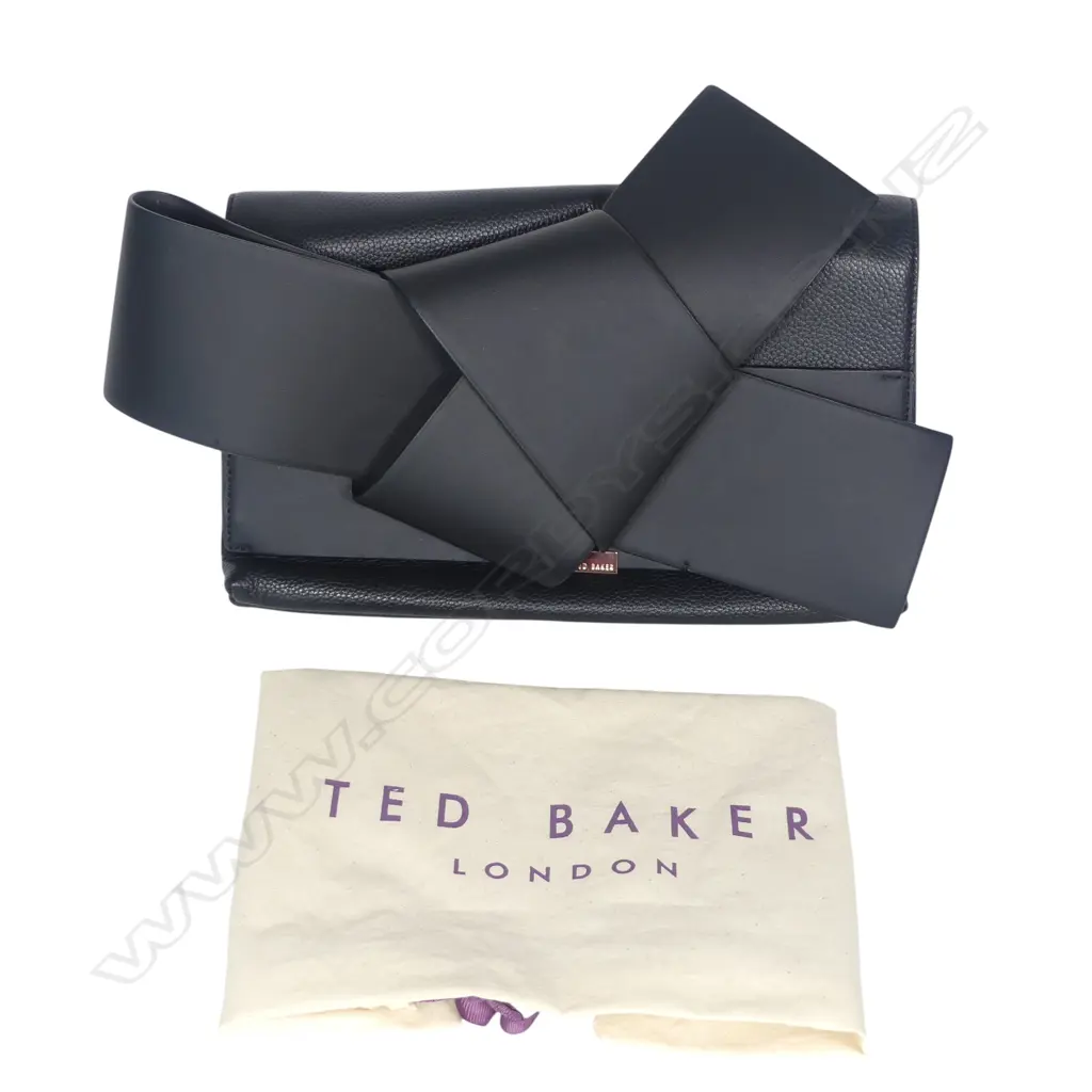 Ted Baker black leather clutch with bow detail, Image 1++