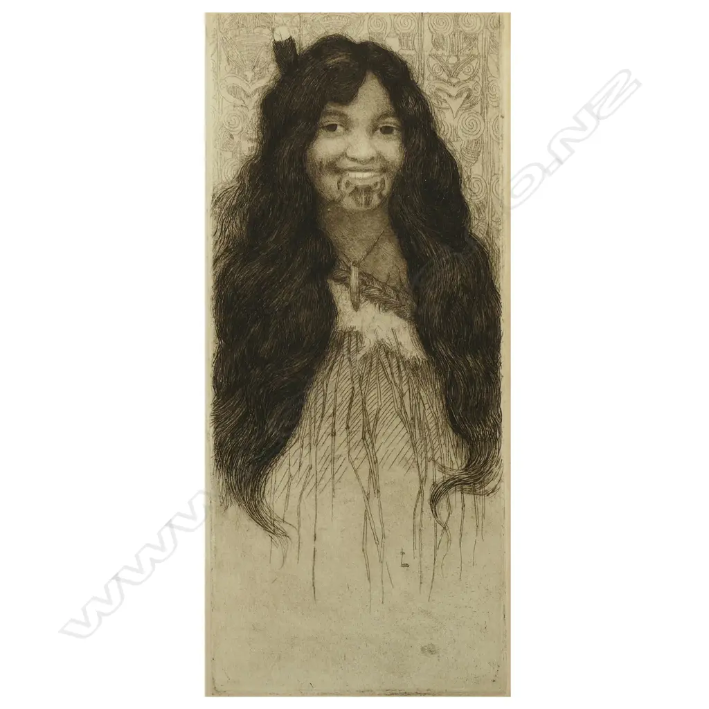 Trevor Lloyd (1863-1937) untitled smiling wahine, Image 1++