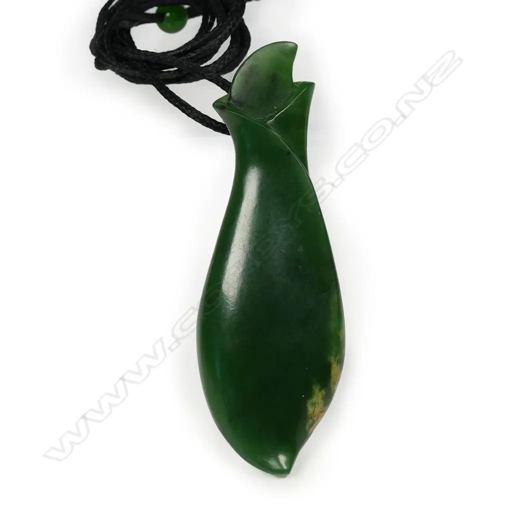 Omni Caeon gem quality Marsden flower jade organic leaf form pendant, Image 1++
