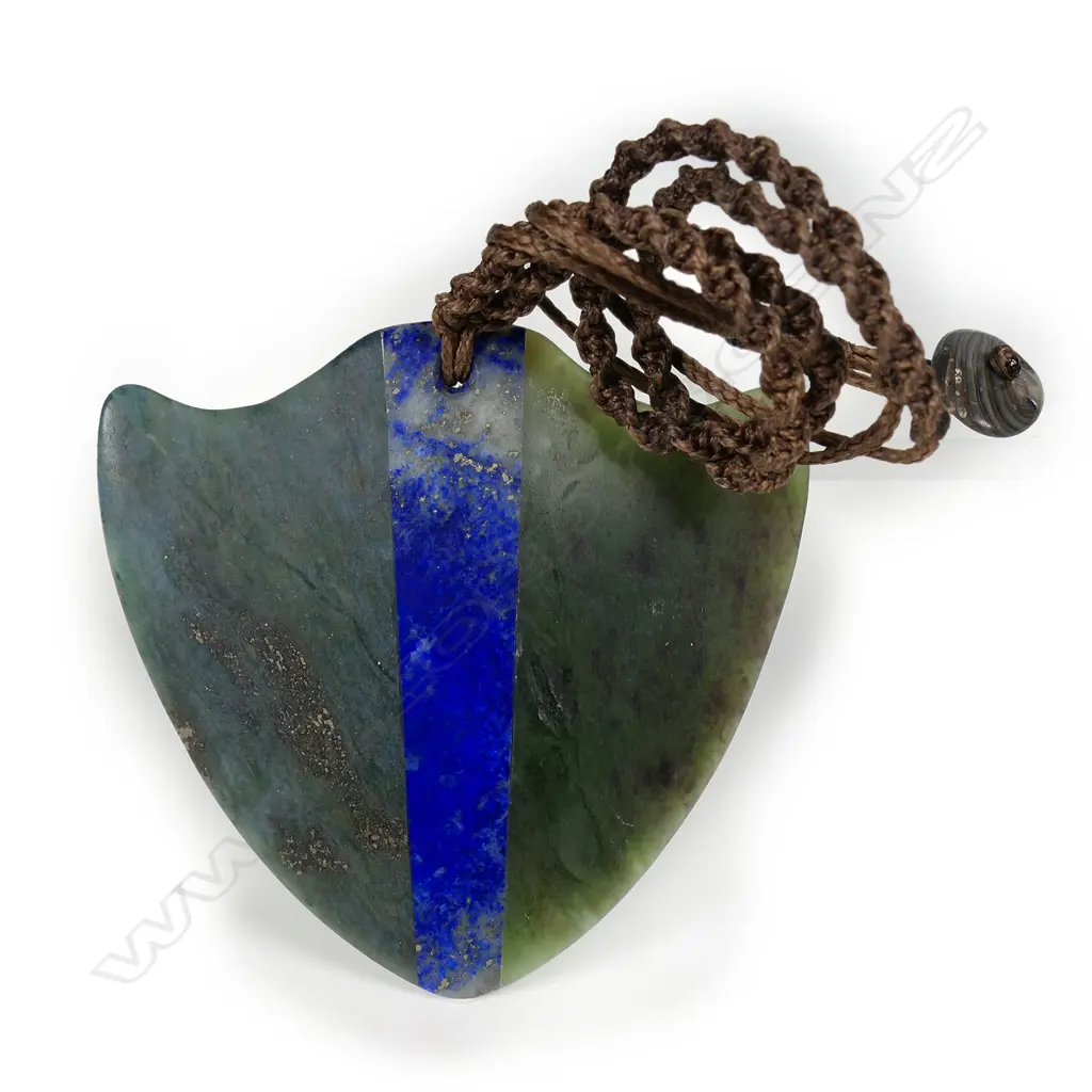 Yannis Petzold totoweka pounamu and lapis ray (whaitere) form pendant, Image 1++