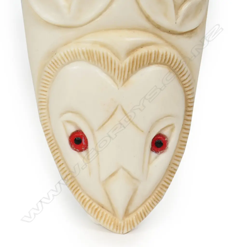 Gareth McGhie carved stag antler ruru (owl) face rei puta, Image 1++
