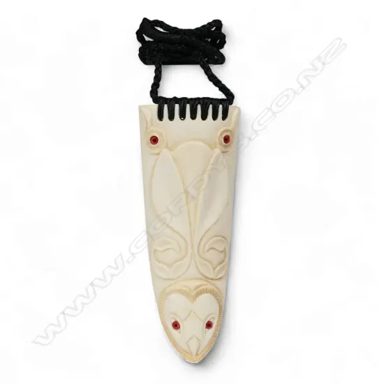 Gareth McGhie carved stag antler ruru (owl) face rei puta,