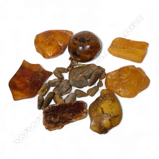 A selection of vintage worked kauri gum pieces