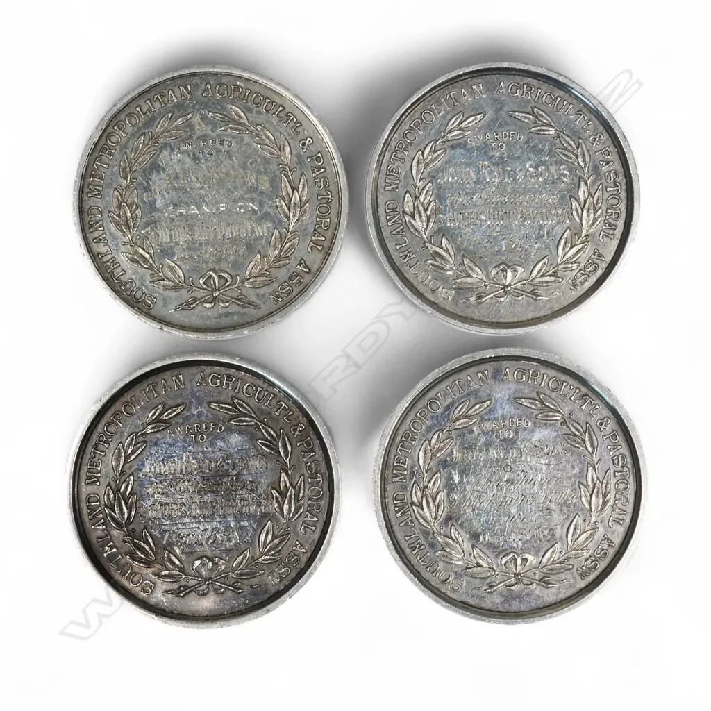 Four 1890's New Zealand 'Southland Metropolitan Agricultural & Pastoral Association' silver medals, Image 1++