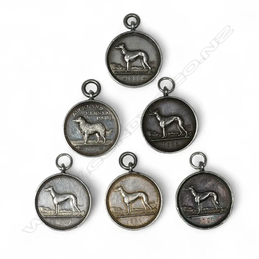 Six (five + one) Anton Teutenberg New Zealand assorted 'Auckland Kennel Club' and 'Poultry Pigeon Cage Bird & Dog Society' silver medals, Image 1++