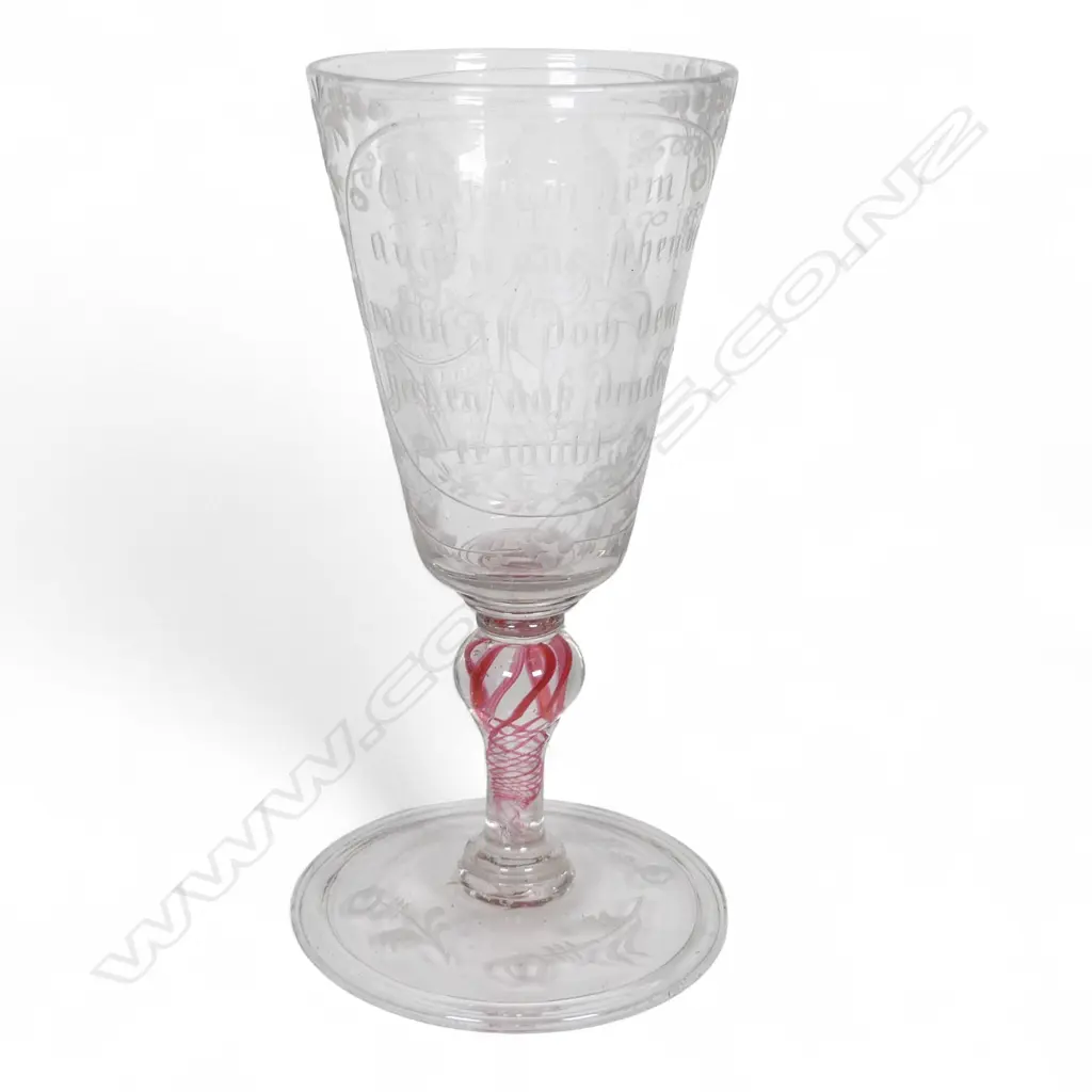 A quality 18thC Austrian engraved double portrait drinking glass, Image 1++