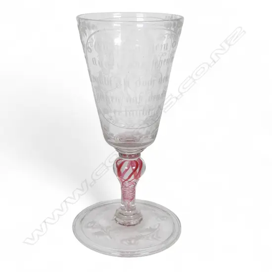 A quality 18thC Austrian engraved double portrait drinking glass,