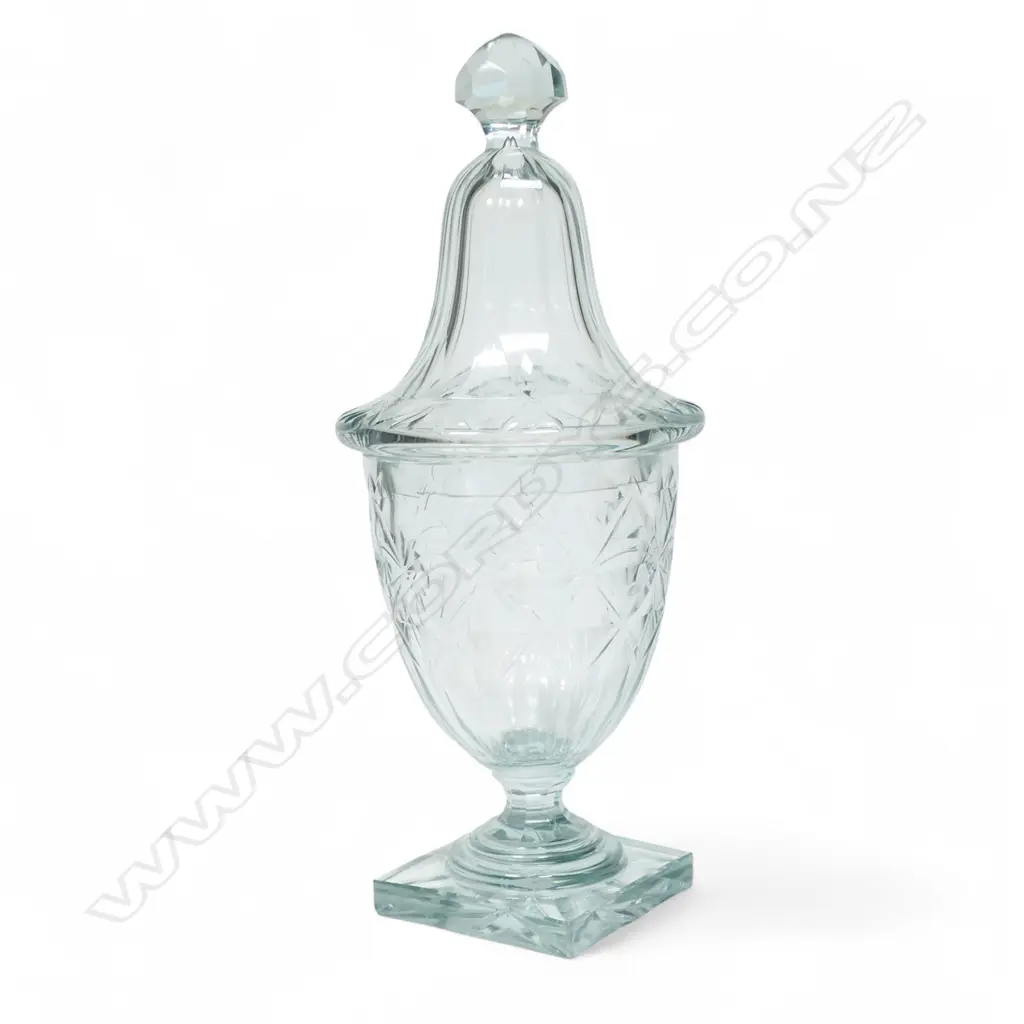 A George III Irish elegant cut glass tall covered urn, Image 1++