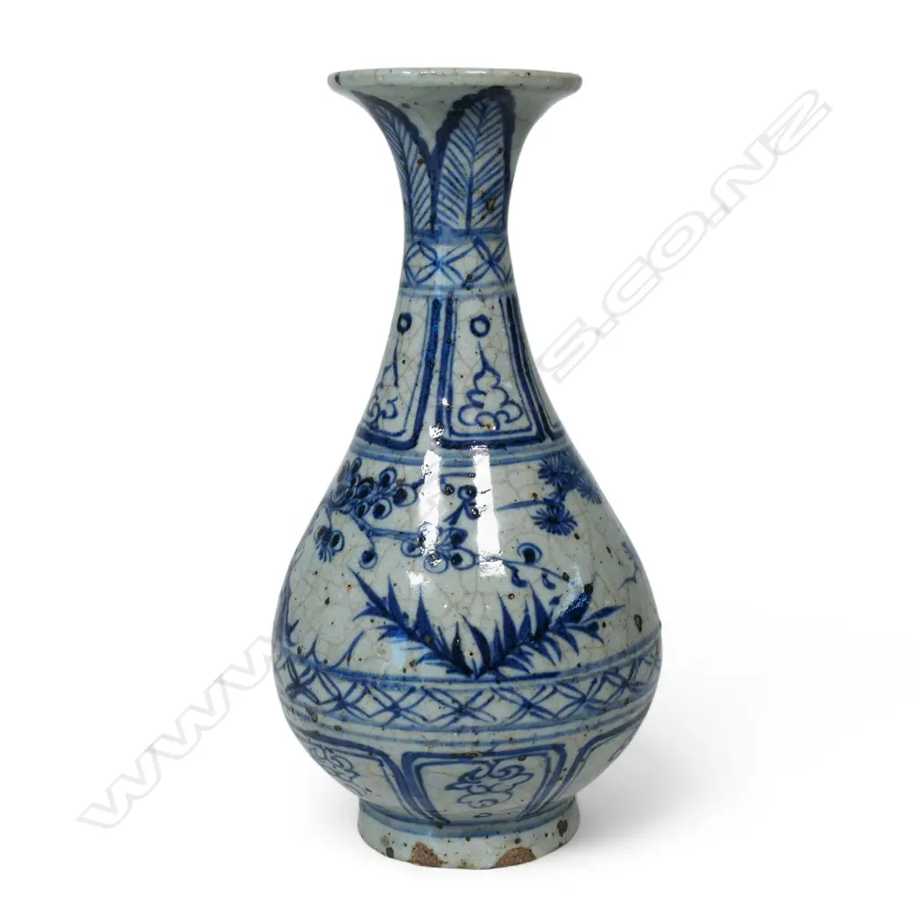 A Chinese Yuan Dynasty style blue and white Jade Spring vase, Image 1++