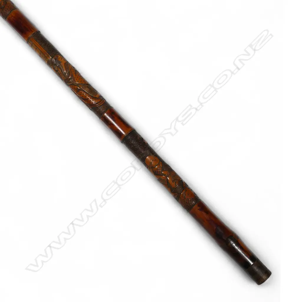 Japanese Meiji carved bamboo walking stick, Image 1++