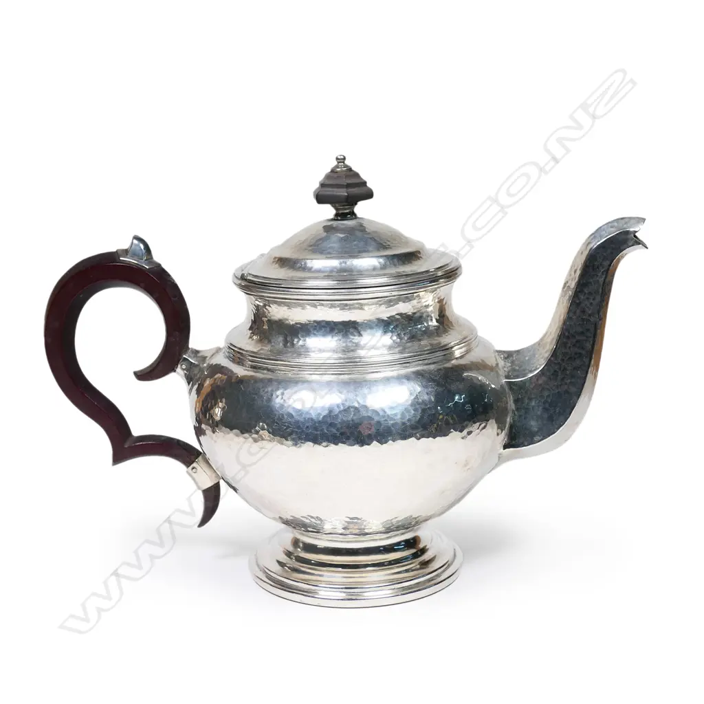 A historical New Zealand silver pedestal teapot by Fred Money, Image 1++