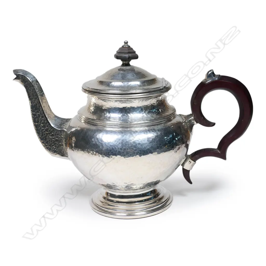 A historical New Zealand silver pedestal teapot by Fred Money, Image 1++