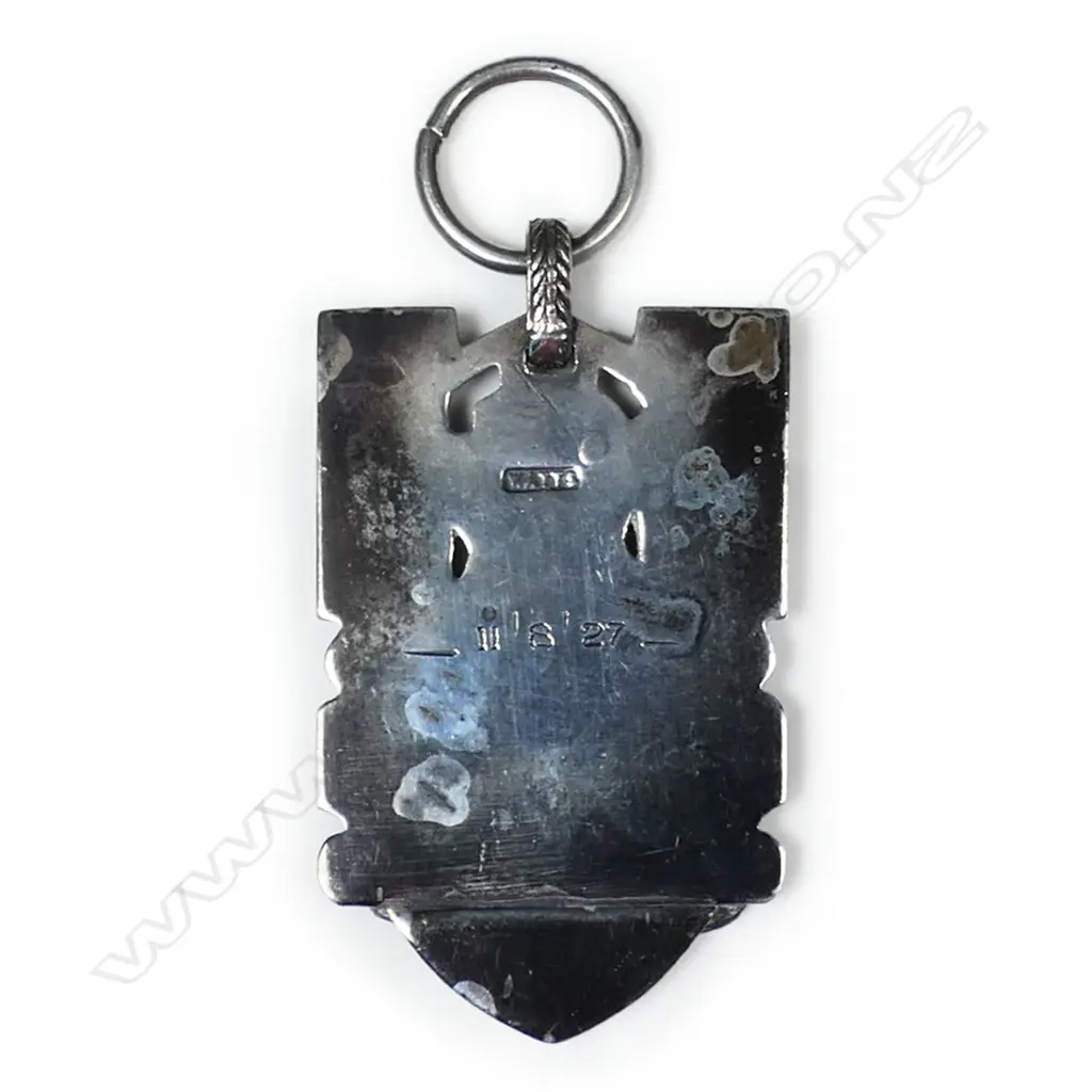 Reuben Watts (1869-1940) N.Z. Arts & Crafts Māori design silver and paua pendant, Image 1++