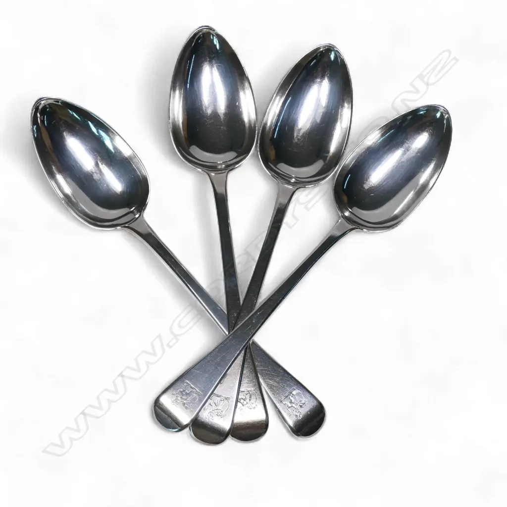 A set of four George IV silver serving spoons, Image 1++