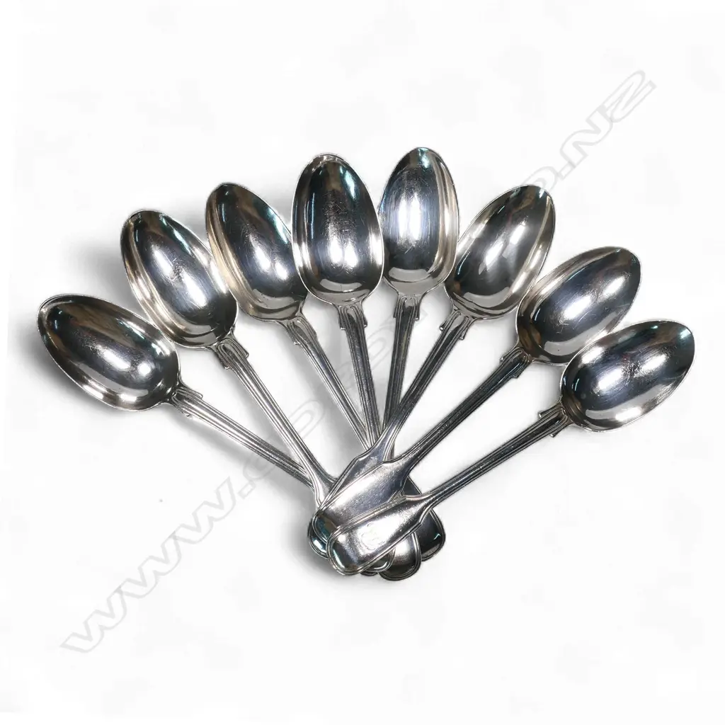 A composite set of eight Victorian silver dessert spoons, Image 1++