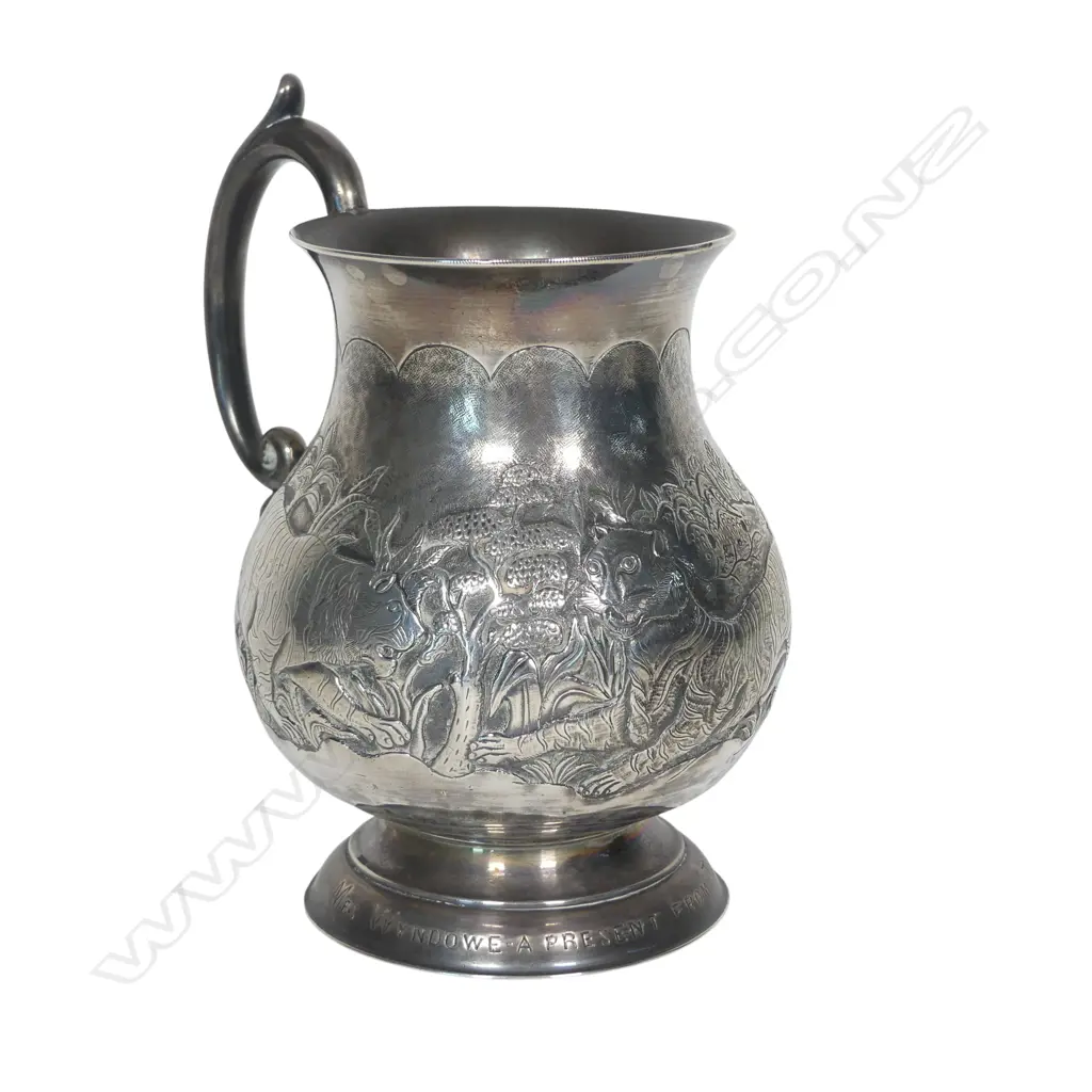 A 19thC heavy Indian colonial silver 'The Deccan Ranger' presentation mug, Image 1++
