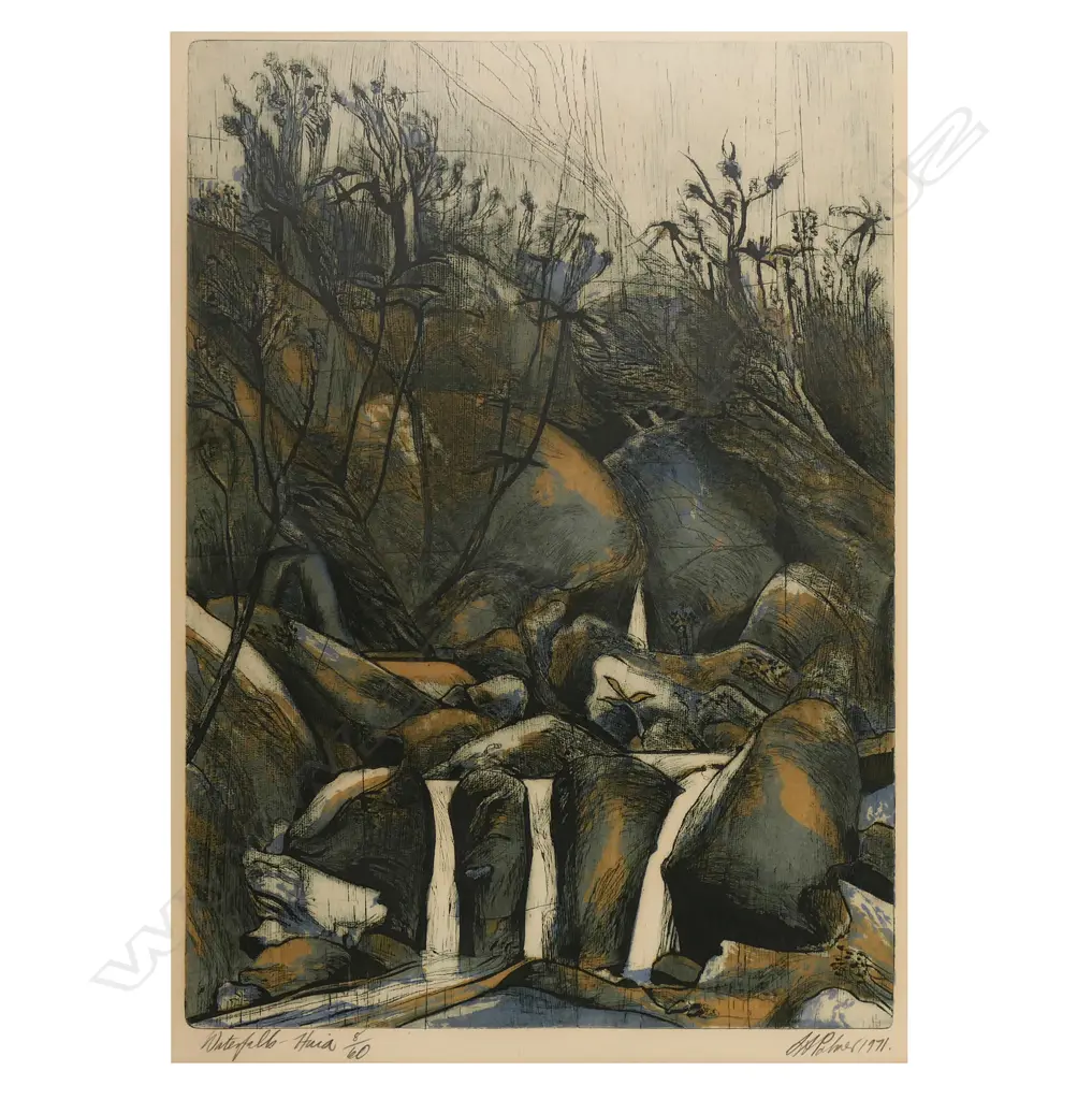 Stanley Palmer (NZ 1936-) 'Waterfalls - Huia', Image 1++