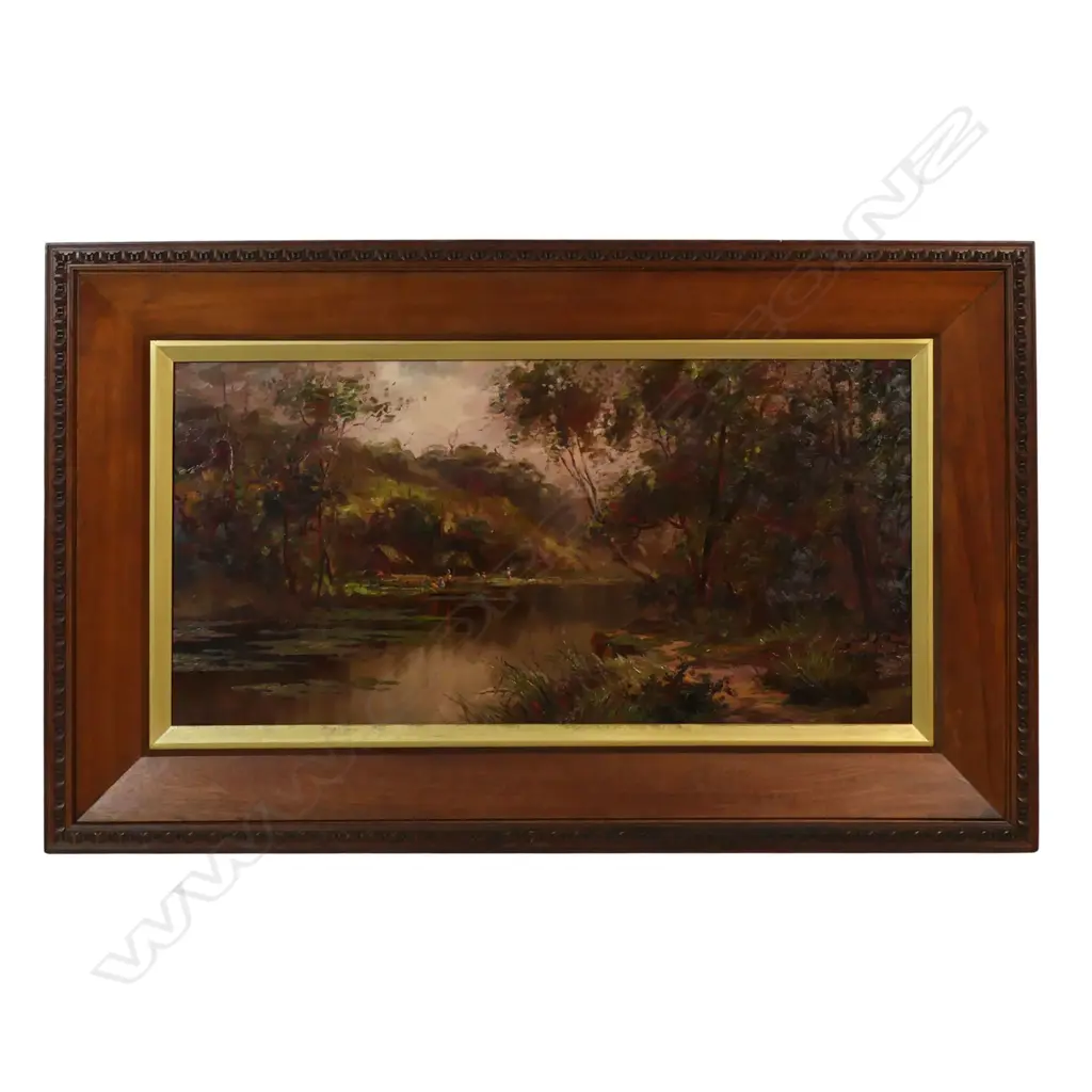 William Allen Bollard (1869-1943) River Scene with Māori settlement, Image 1++