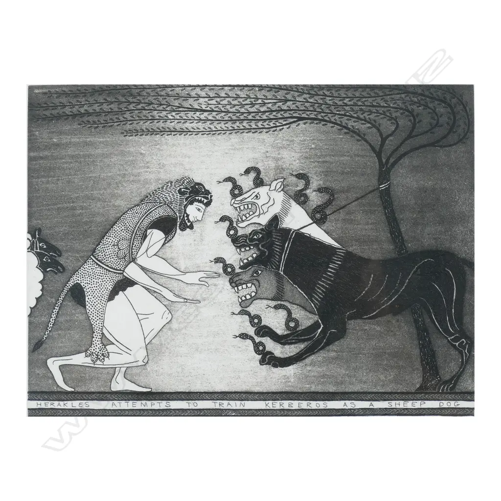 Marian Maguire (NZ 1962-) 'Herakles Attempts to Train Kerberos as a Sheep Dog', Image 1++