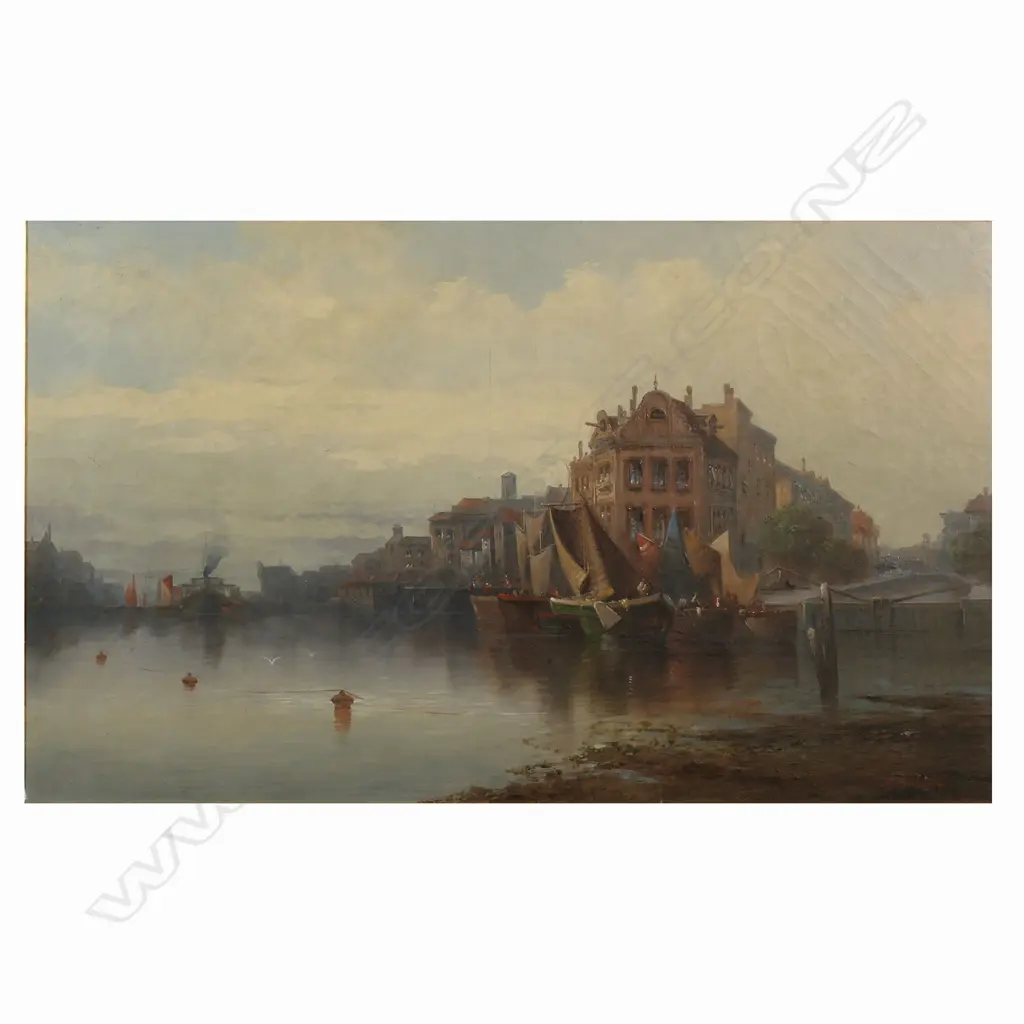 R. Domba (Italy 19th/20thC) 'Dutch Harbour and Canal Scene', Image 1++