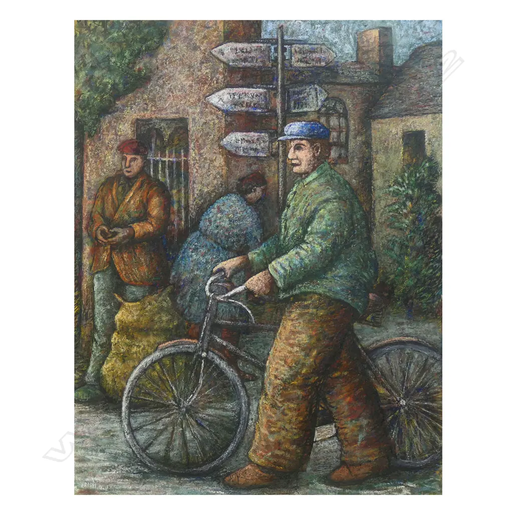 Suzanne O'Driscoll (Irish) 'Town Square, Man with Bike', Image 1++