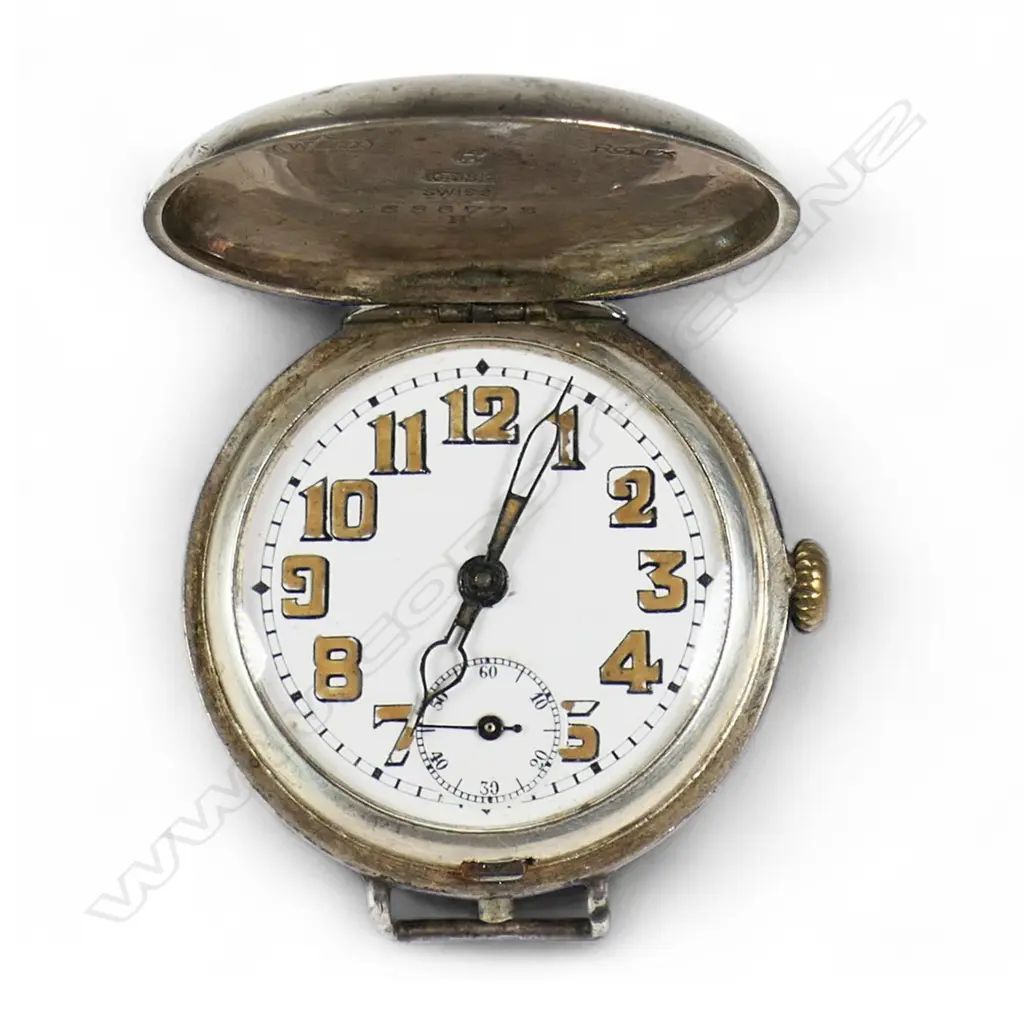 A c.1915 Rolex silver flip-top gent's trench watch, Image 1++