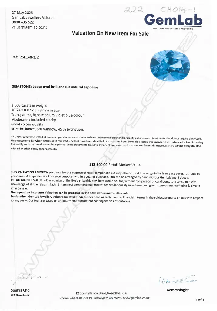 A 3.605ct unset sapphire gemstone, Image 1++