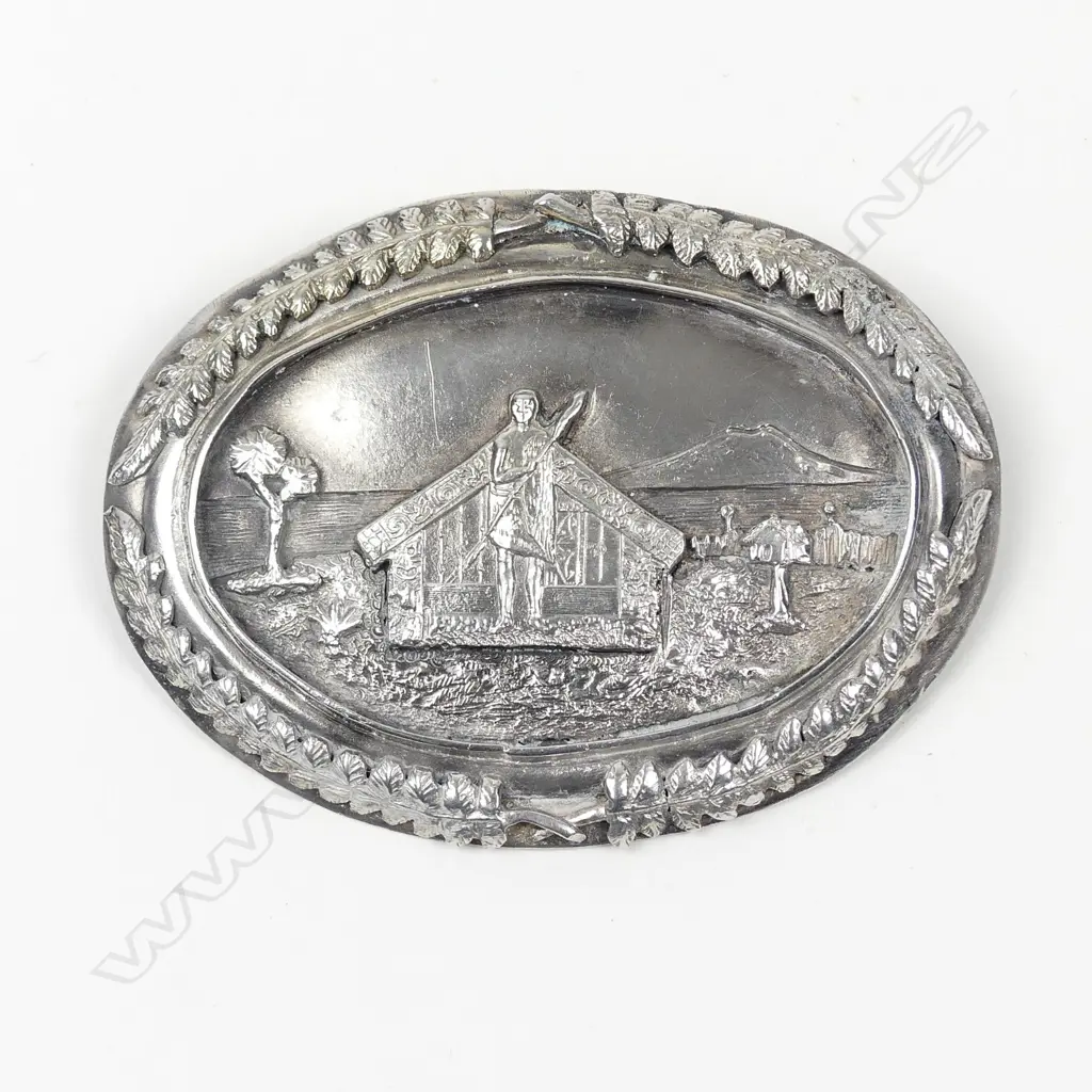 A rare and large 19thC New Zealand historical silver Māori themed brooch by Adolph Kohn, Image 1++
