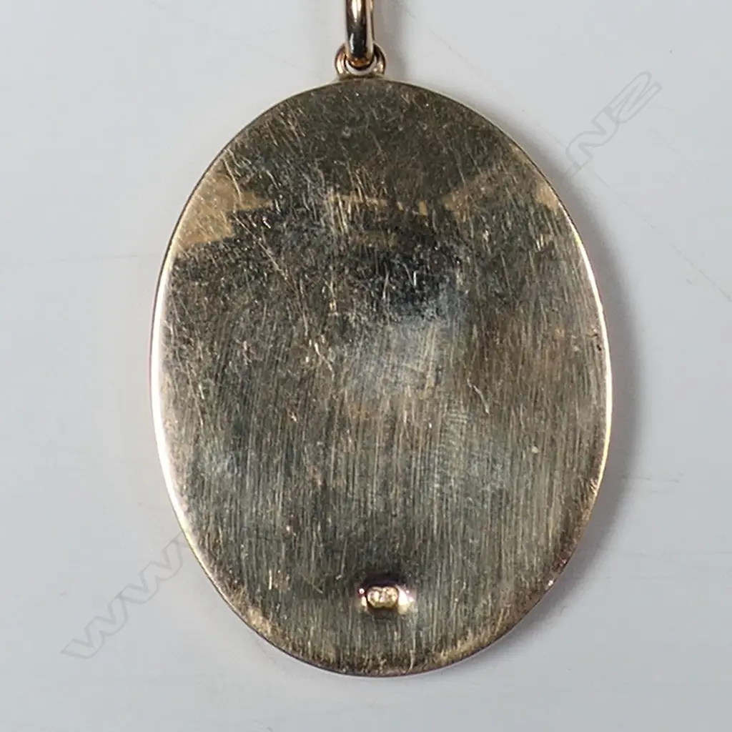 A 9ct gold framed carved large opal panelled pendant on 9ct gold chain, Image 1++
