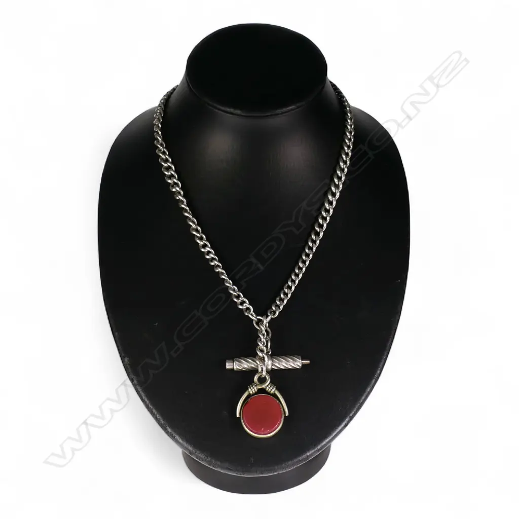 A c.1900 silver and double curb link Albert chain, Image 1++