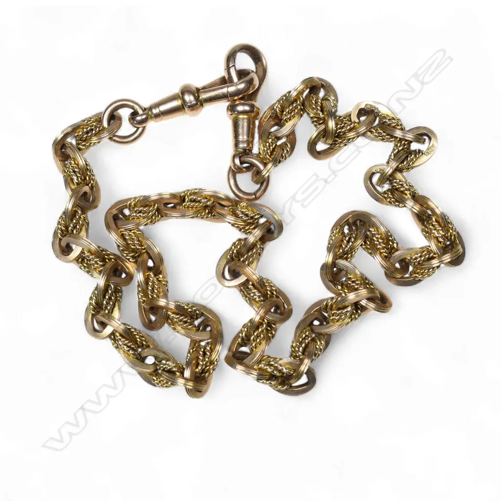 A c.1900 9ct gilded rose gold Prince of Wales Albert neck chain, Image 1++