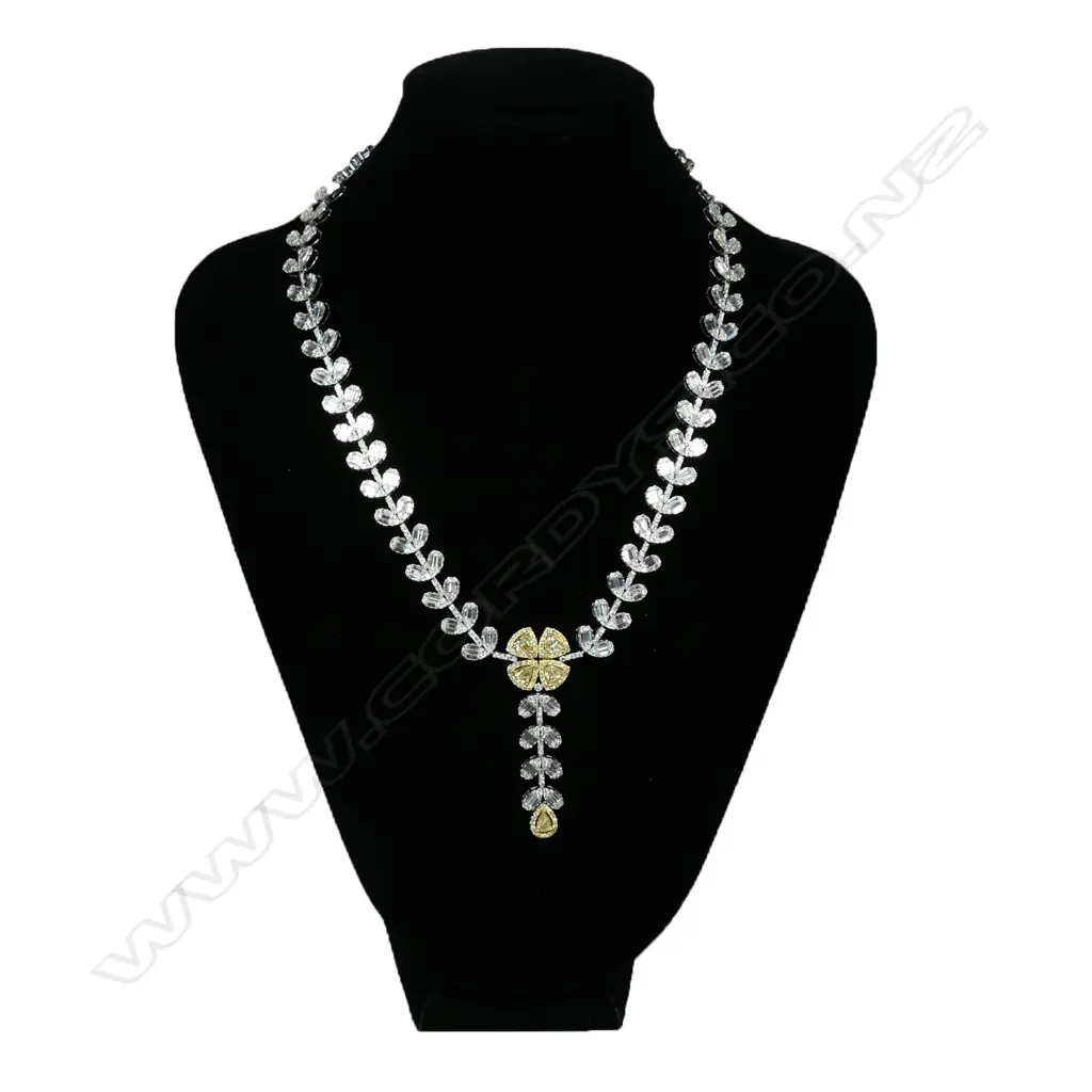 An impressive modern 18ct white gold white and yellow diamond multi stone necklace, Image 1++