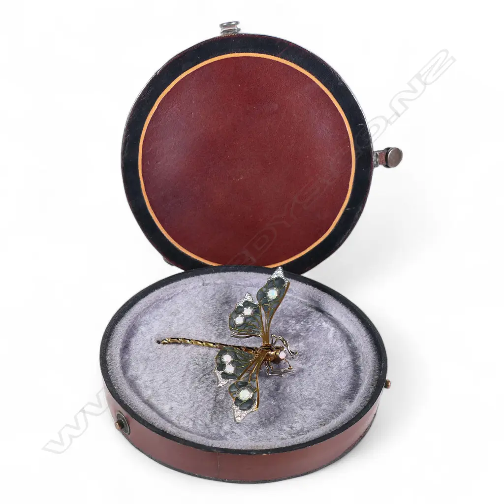 An impressive modern Plique-à-jour 18ct gold opal and diamond dragonfly brooch by Tony Williams, Image 1++