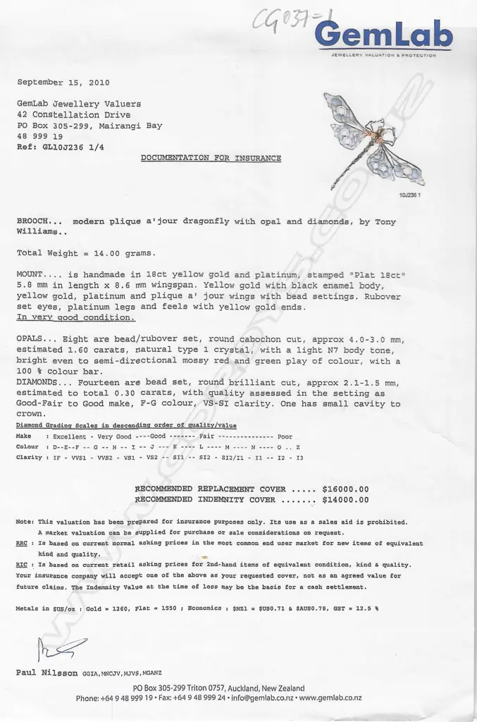 An impressive modern Plique-à-jour 18ct gold opal and diamond dragonfly brooch by Tony Williams, Image 1++