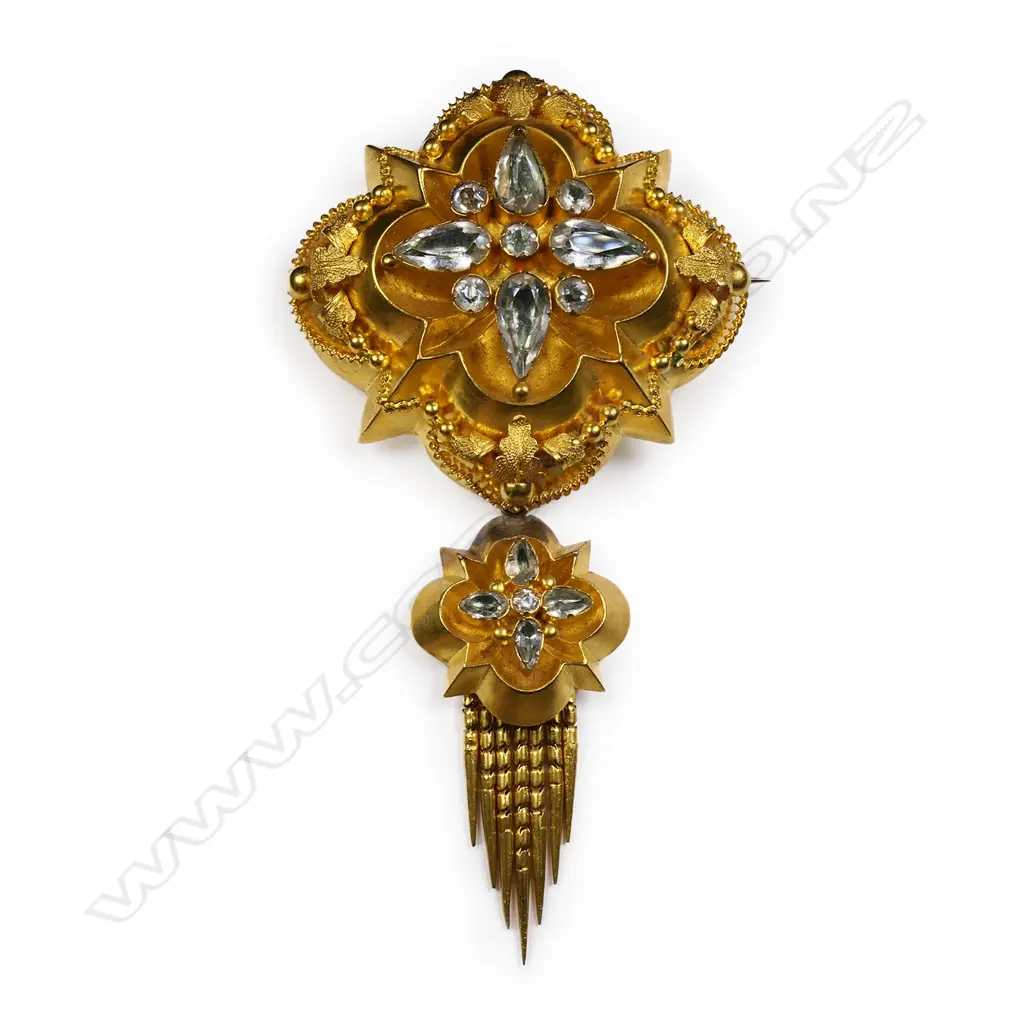 An impressive Victorian gilded 18ct gold and pale gem set brooch, Image 1++