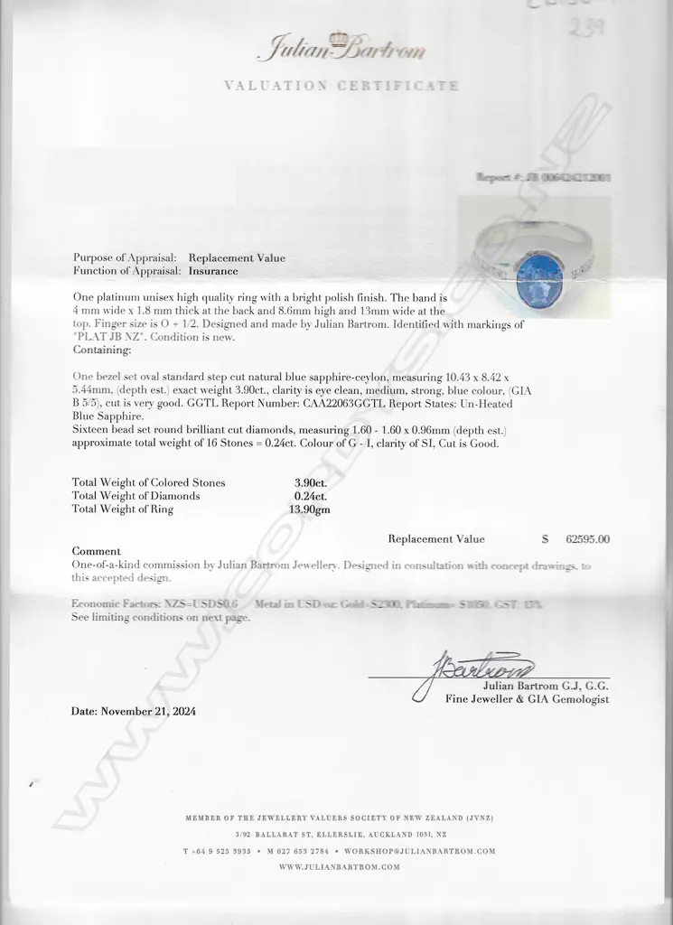 A bespoke Julian Bartrom platinum sapphire and diamond ring, Image 1++