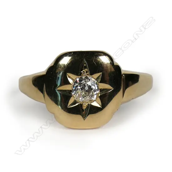 A vintage 9ct gold and diamond signet ring,
