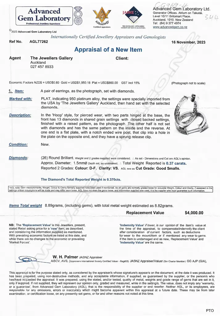 A pair of platinum and diamond hoop earrings, Image 1++