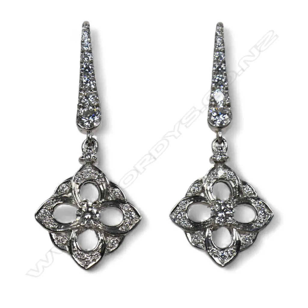 A pair of platinum and multi diamond Belle Epoque style earrings, Image 1++