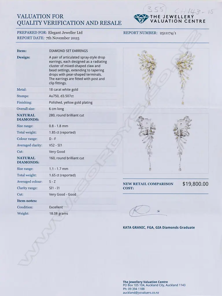 A pair of 18ct white gold yellow and white diamond earrings, Image 1++
