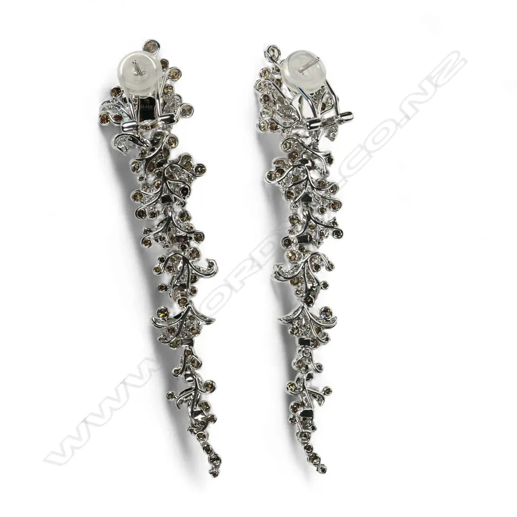 A pair of 18ct white and black gold diamond earrings, Image 1++
