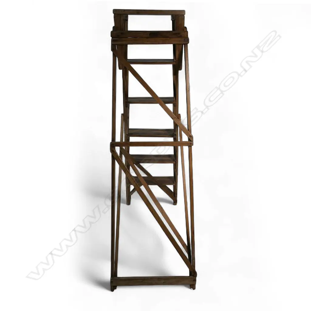 An early 1900s Hatherley elm folding step ladder, Image 1++