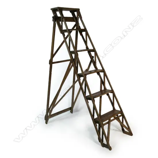 An early 1900s Hatherley elm folding step ladder,